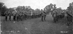 Church Parade of the 12th Battalion, King's Own Royal Lancaster Regiment 1917. Unknown location